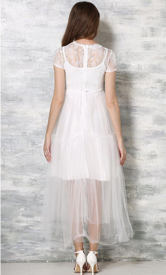 Balta suknelė su nėriniais ir tiuliu (VIN1019_1)