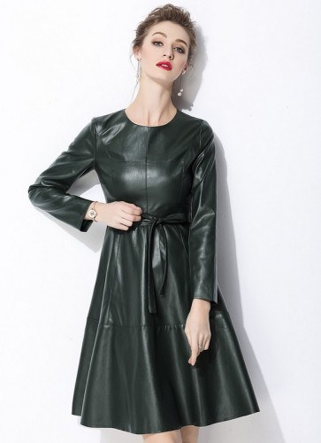 Žalia dirbtinės odos suknelė 2XL/3XL (VIN1477_1)