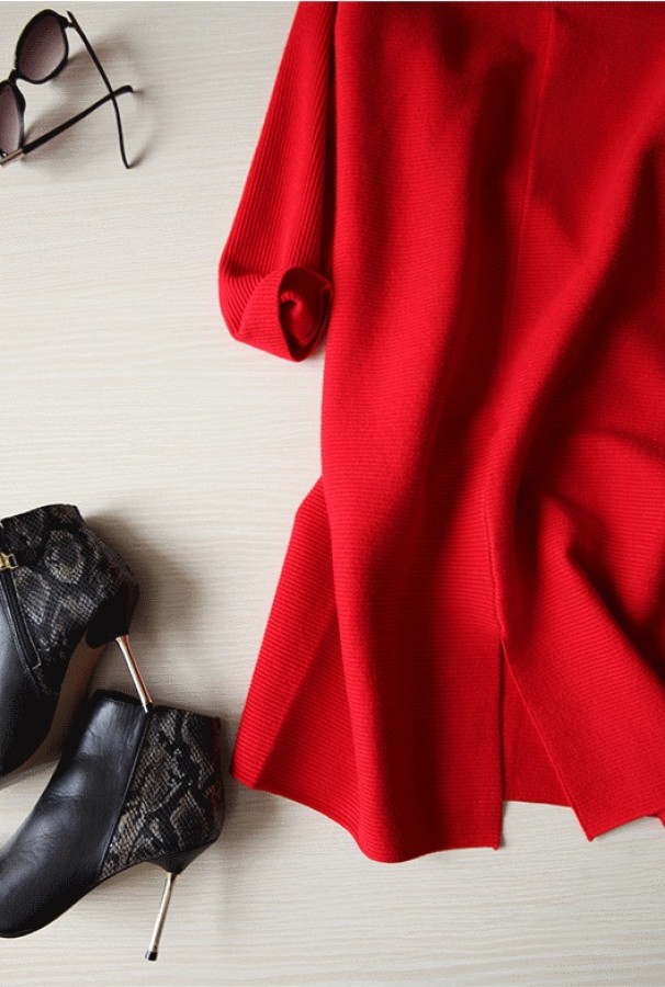 Megztinio tipo raudonos spalvos megzta suknelė S (VIN185_R)