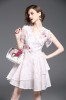 Balta gėlėta, siuvinėta, pastelinių spalvų suknelė puošta karoliukais S  (VIN1325_1)