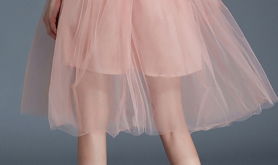 Persiko spalvos siuvinėta, tiulinė suknelė S (VIN1103_1)