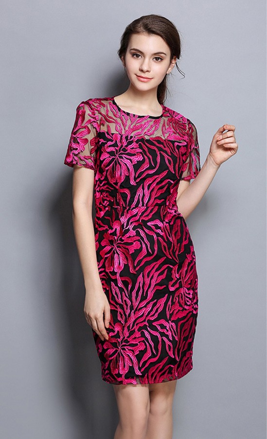 Purpurinė siuvinėta suknelė  L-XL  (VIN1055_1)