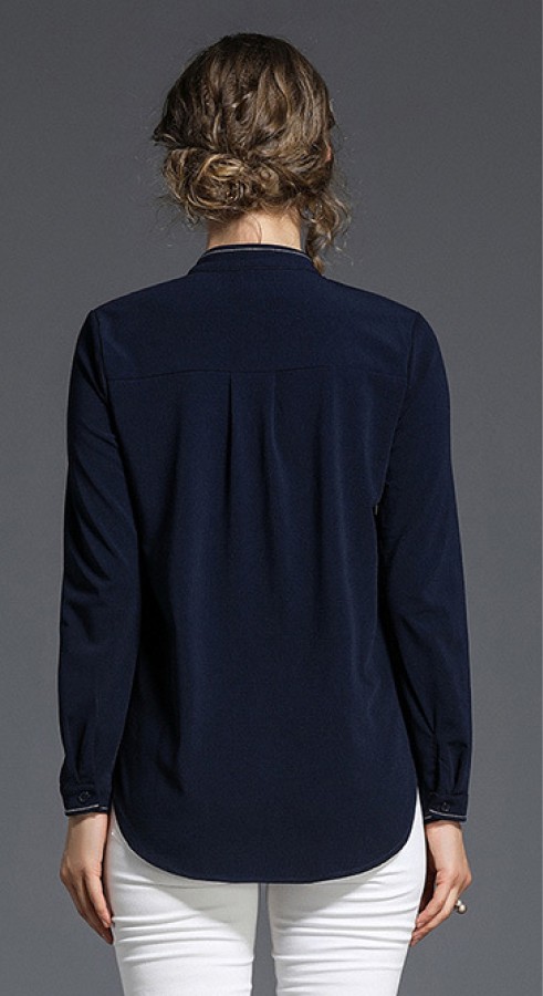 Tamsiai mėlyni marškinėliai ilgomis rankovėmis, trumpesniu priekiu S-L (MAR1021)